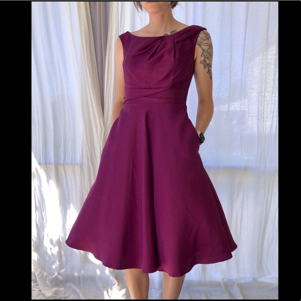 David’s Bridal maroon dress with pockets